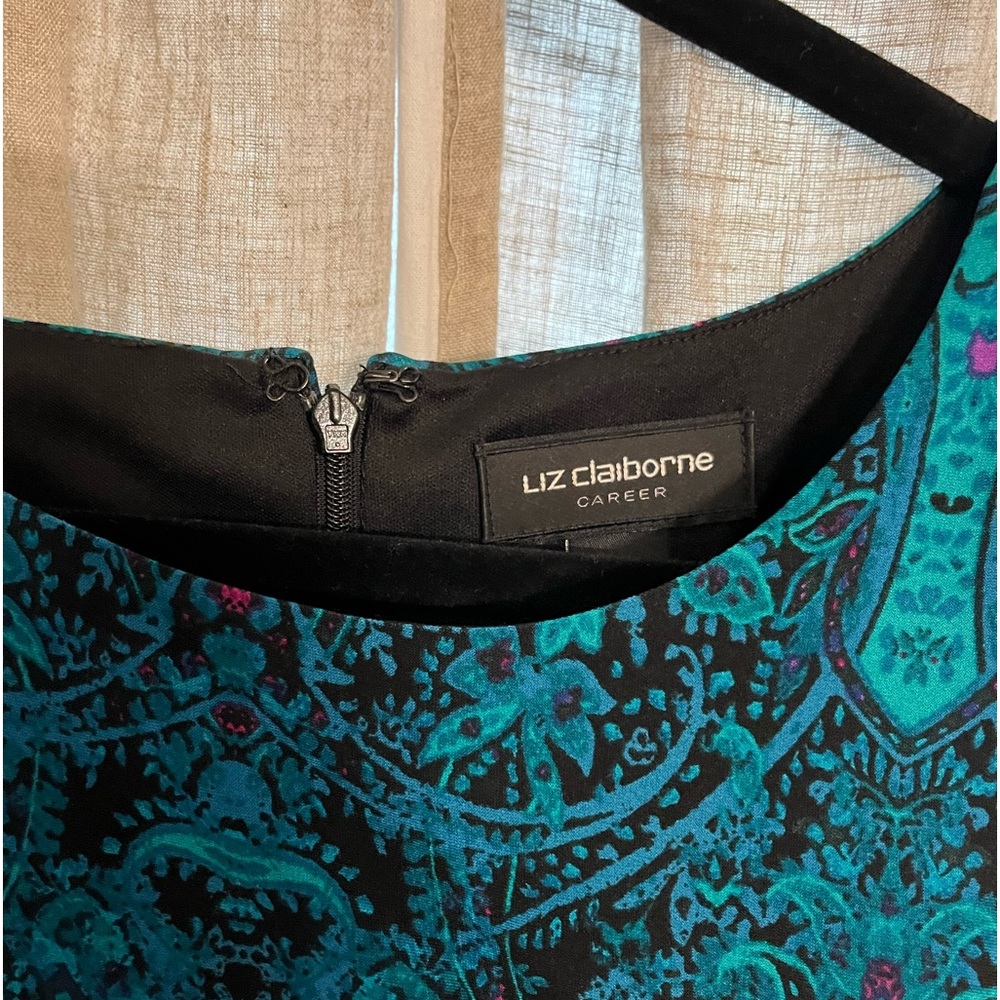 Liz Claiborne Teal print XL MIDI Dress with Zipper Long Sleeves 💙💚💖